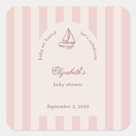 Adesivo Quadrado Baby On Board Elegant Pink Sailboat Baby Shower