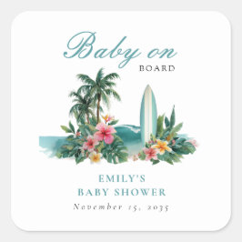 Adesivo Quadrado Baby On Board Surf Beach Baby Shower