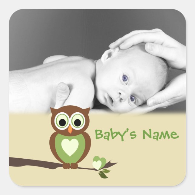 Adesivo Quadrado Baby Owl/ Photo (Frente)