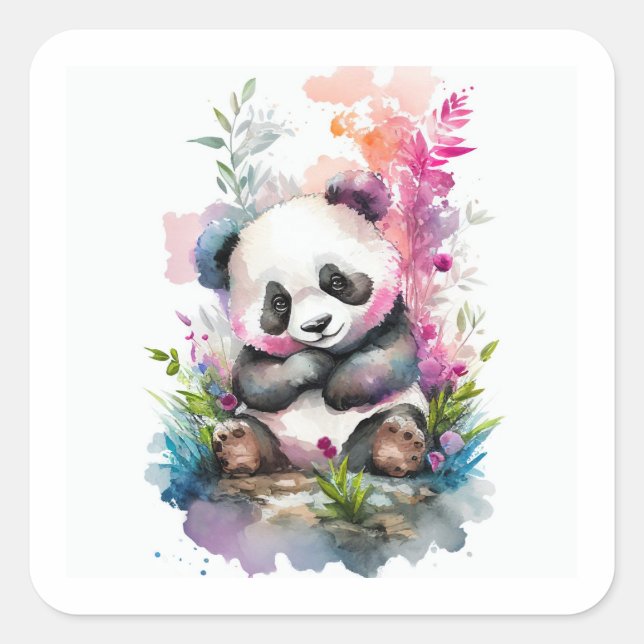 Adesivo Quadrado Baby Panda Bear Square Sticker (Frente)