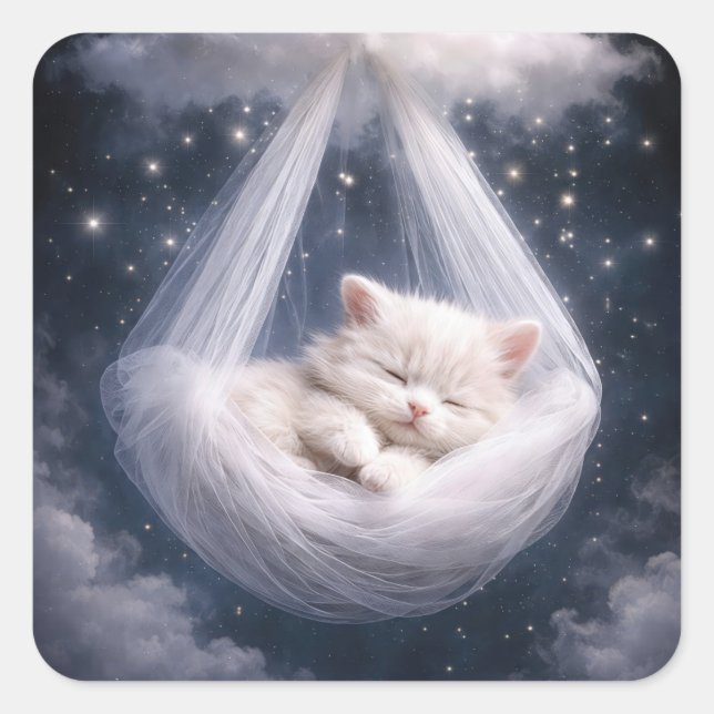 Adesivo Quadrado Baby Shower Kitten in a Tulle Hammock (Frente)