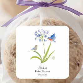 Adesivo Quadrado Baby Shower Lily with Bluebird Mother and Baby