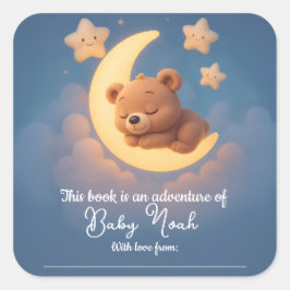 Adesivo Quadrado Baby Shower Sticker – Teddy Bear on the Moon