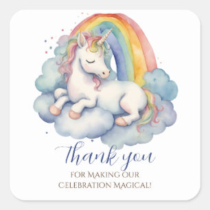 Adesivo Quadrado Baby Unicorn Boy Chá de fraldas Obrigado