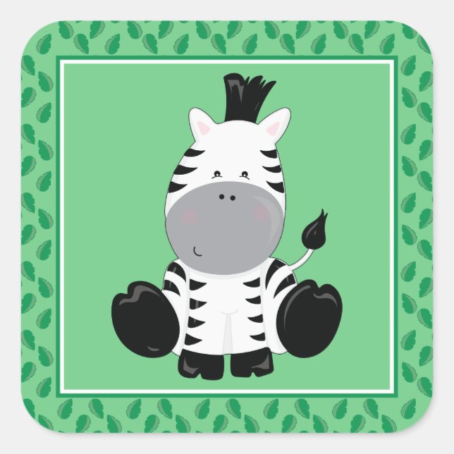 Adesivo Quadrado Baby Zebra | Parte Safari Animal (Frente)