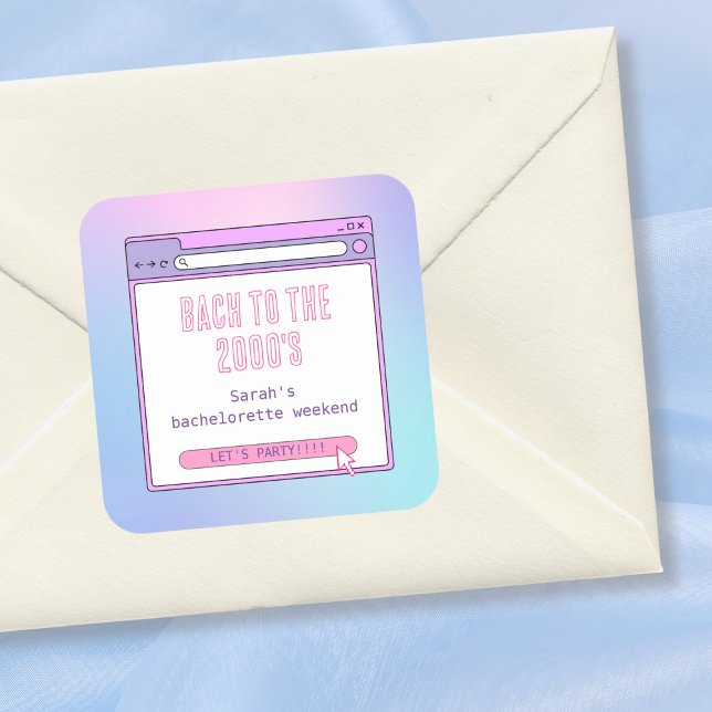 Adesivo Quadrado Bach à Bachelorette Y2K de 2000 Personalizada (Bach To The 2000's Y2K Bachelorette Personalized Square Sticker)