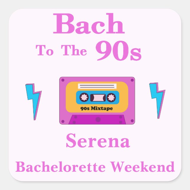Adesivo Quadrado Bach À Festa de solteira De Fita Cassete Dos Anos  (Frente)