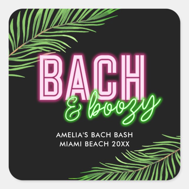 Adesivo Quadrado Bach & Boozy Neon Green & Pink Tropical Weend (Frente)