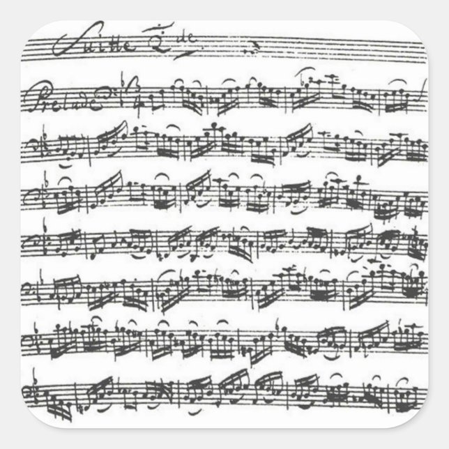 Adesivo Quadrado Bach Cello Suite Manuscript Sticker Quadrado (Frente)