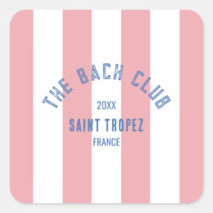 Adesivo Quadrado Bach Club Blue Crest Pink Cabana Stripe
