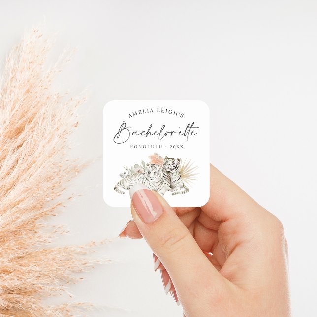 Adesivo Quadrado Bachelorette Tropical Boho Tigers (Criador carregado)