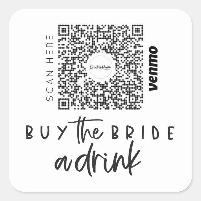 Adesivo Quadrado Bachelorette Venmo Código QR Comprar Noiva A Bebid (Frente)