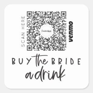 Adesivo Quadrado Bachelorette Venmo Código QR Comprar Noiva A Bebid