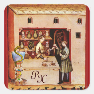 Adesivo Quadrado BACIA de medicina do MONOGRAMA de HYGEIA, farmáci