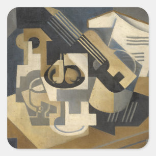 Adesivo Quadrado Bacia em uma mesa, 1918 da guitarra e de fruta