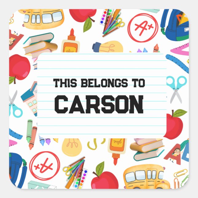 Adesivo Quadrado Back To School Supplies (Frente)