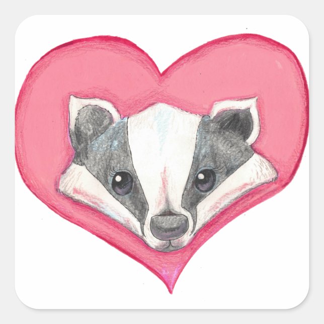 Adesivo Quadrado Badger Wild Animal Heart Pink Cute Love Engraçado (Frente)