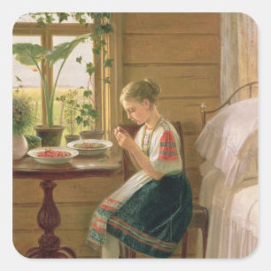 Adesivo Quadrado Bagas da casca da menina, 1880