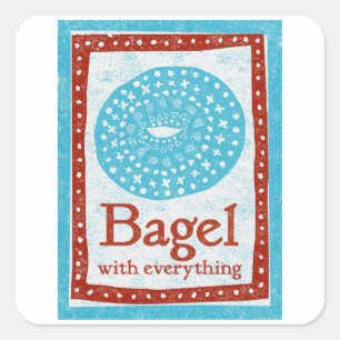 Adesivo Quadrado Bagel Stickers - Comida Vermelho Azul Divertido