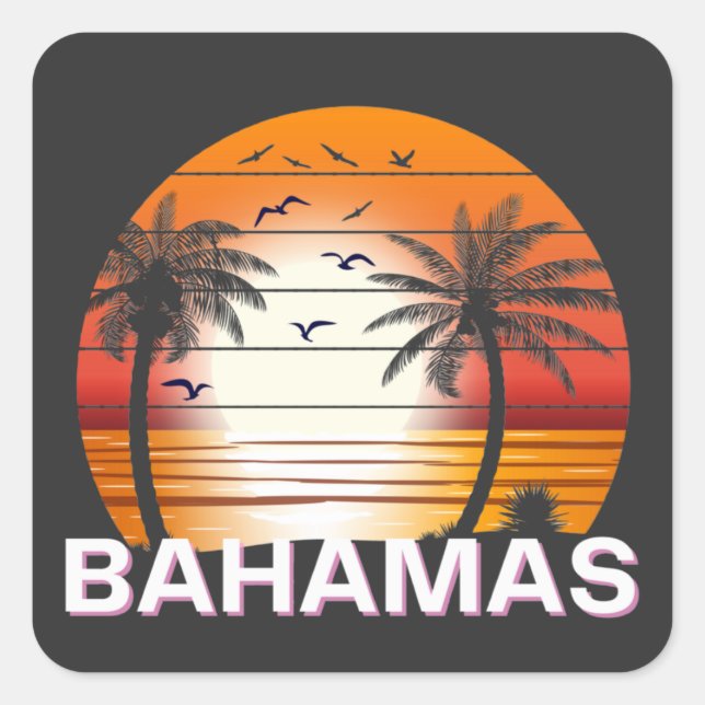 Adesivo Quadrado Bahamas Vintage Palm Trees Summer Beach (Frente)