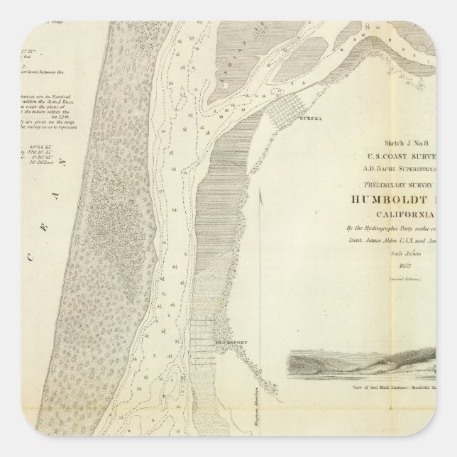 Adesivo Quadrado Baía de Humboldt, Califórnia (Frente)