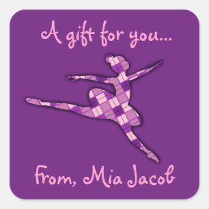 Adesivo Quadrado Bailarina do roxo do Tag do partido