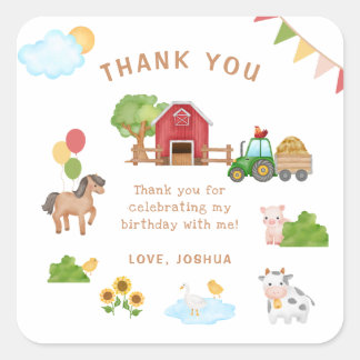 Adesivo Quadrado Bairthday, Animais De Fazenda Bonitos Obrigado A V