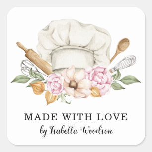 Adesivo Quadrado Baker Paery Chef Ferramentas Do Rótulo Do Produto 