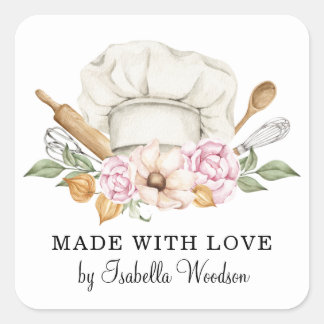 Adesivo Quadrado Baker Paery Chef Ferramentas Do Rótulo Do Produto 