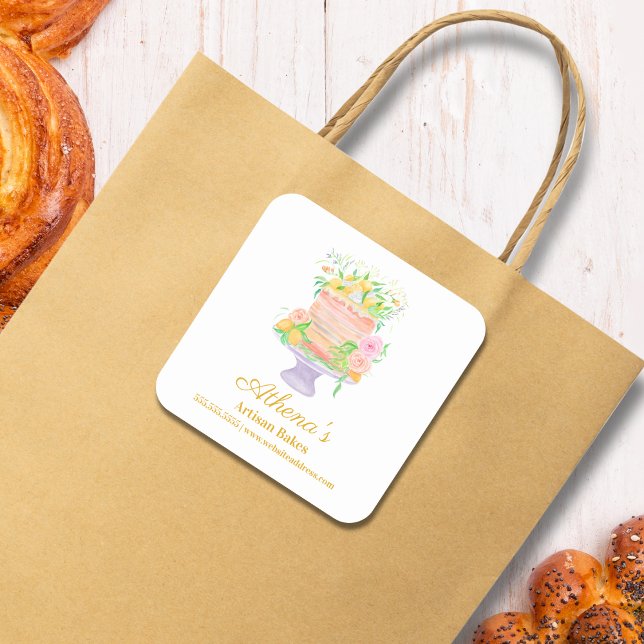 Adesivo Quadrado Baker Pastelaria Catering Watercolor (Criador carregado)
