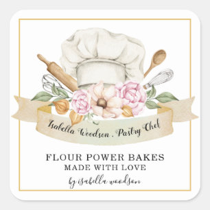 Adesivo Quadrado Baker Pastelaria Coqueteiros de Aquarelas - Praça