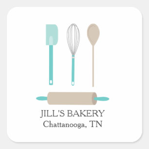 Adesivo Quadrado Bakery Chef Teal Kitchen Ferramentas Comida Negóci