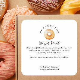 Adesivo Quadrado Bakery Ingredient Product Watercolor Glazed Donut