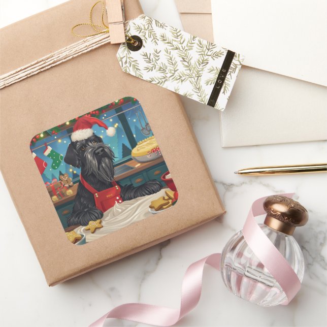 Adesivo Quadrado Baking de Natal do Giant Schnauzer: Natal Festivo (Presentear)
