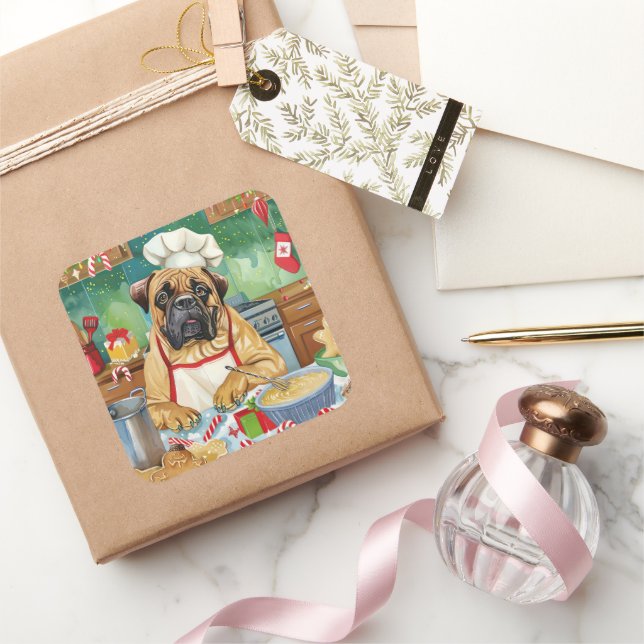 Adesivo Quadrado Baking Feriado Bullmastiff (Presentear)