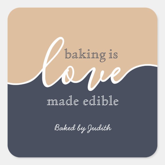 Adesivo Quadrado Baking is Love made Edible Script (Frente)