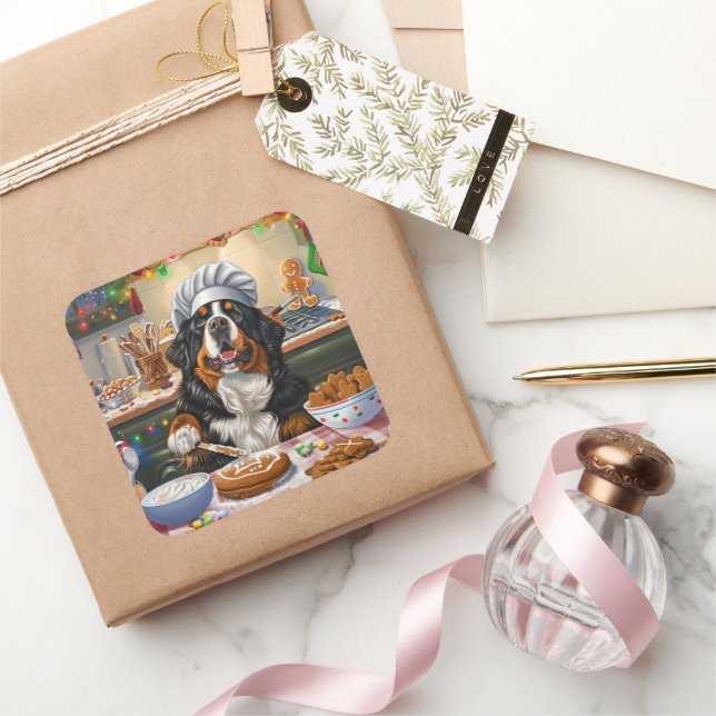 Adesivo Quadrado Baking no Natal da Montanha Bernese (Presentear)