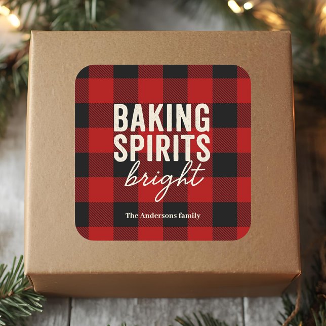 Adesivo Quadrado Baking Spirits Bright Buffalo Plaid Christmas (Criador carregado)