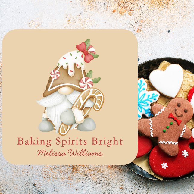 Adesivo Quadrado Baking Spirits Bright Gnome Natal Feriado  (Criador carregado)