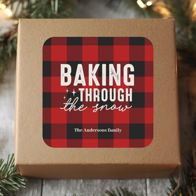 Adesivo Quadrado Baking Through the Snow Buffalo Plaid Christmas (Criador carregado)