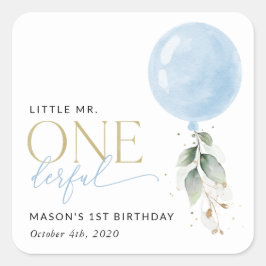 Adesivo Quadrado Balão Azul, Eucalyptus, Verde, Primeiro Aniversári