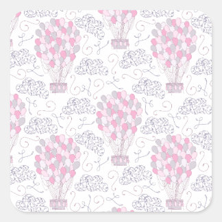 Adesivo Quadrado Balão de ar quente com balões de festa rosa
