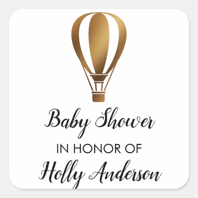 Adesivo Quadrado Balão de ar quente Dourado do brilho do chá de (Frente)