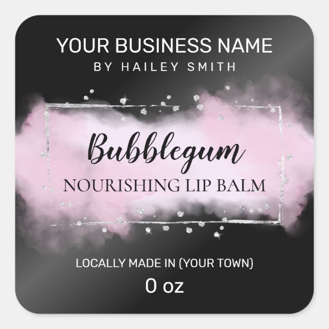 Adesivo Quadrado Balão de Lip Púrpura de Tinta Moderna Preta (Frente)