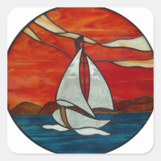 Adesivo Quadrado Balão de vela na Design de Arte de Vidro Sunset