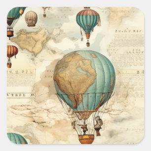 Adesivo Quadrado Balão de Vintage Ar Quente em Paisagem Serena (5)