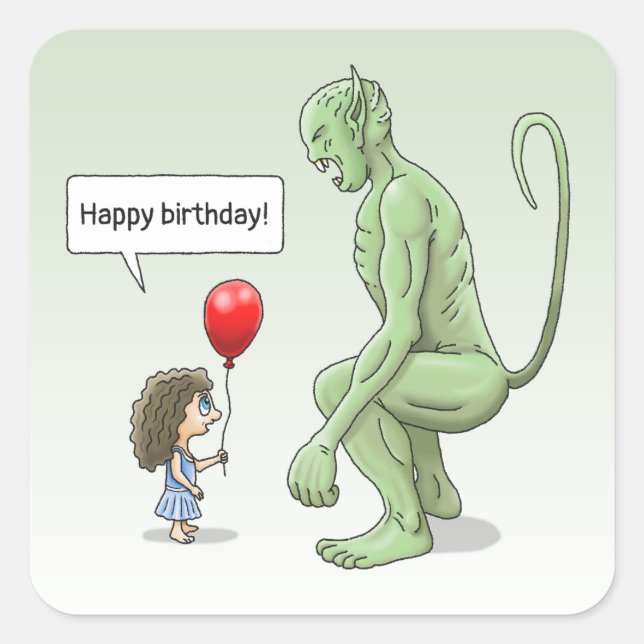 Adesivo Quadrado Balão Rapariga e Goblin (Frente)