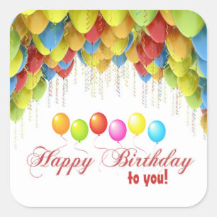 Adesivo Quadrado Balão Uau Vinhetas de Aniversário