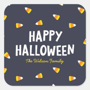 Adesivo Quadrado Balas de Milho Azul Escuro Feliz Halloween