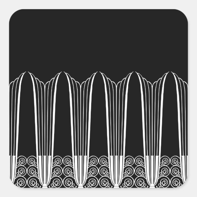 Adesivo Quadrado BALCONY, Arte Deco Ironwork em Branco sobre Preto (Frente)